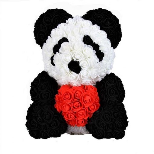 Rózsa panda 40cm - Szívvel - Ajándék díszdobozban 